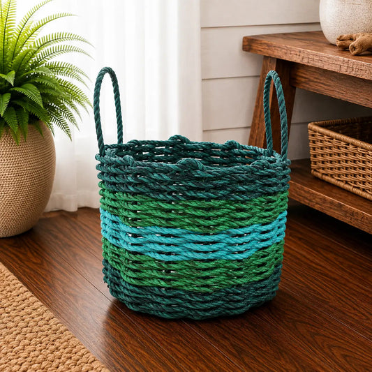 Hunter Green, Green & Teal Five Stripe Rope Basket