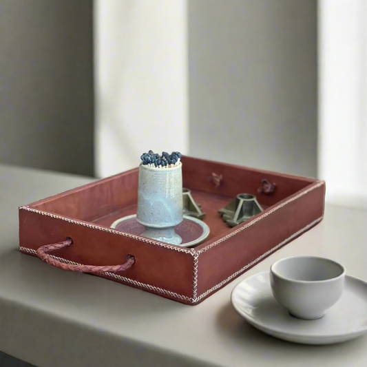 Mesa | Rectangle Ottoman Tray with Embroidered Handles