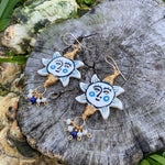 Folk art sun and freshwater pearl cluster earrings