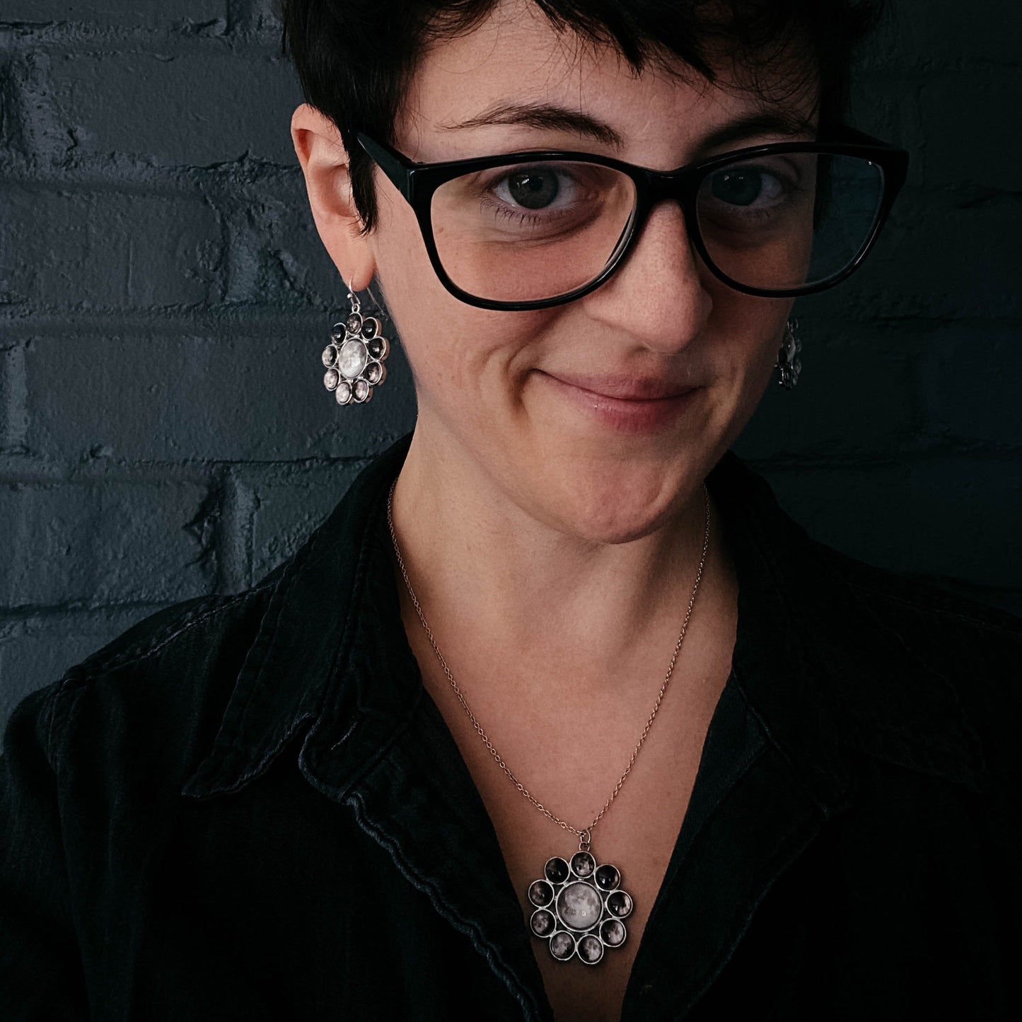 CLEARANCE Moon Phases Halo Dangle Earrings