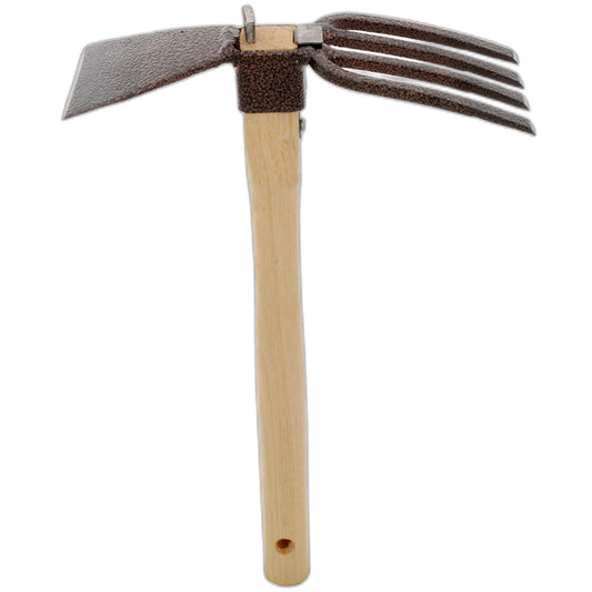Steel Hoe/Fork Combo, 4-prong Fork and 15-inch ash handle