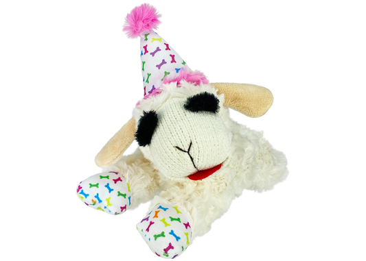 Multipet Lamb Chop w/Birthday Hat Dog Toy 10.5"