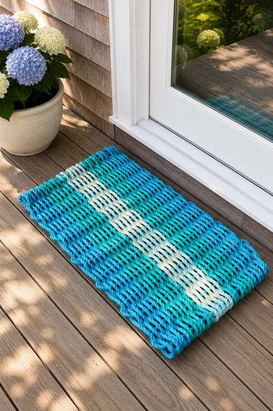 Light Blue, Teal & Seafoam 5-Stripe Lobster Rope Doormat