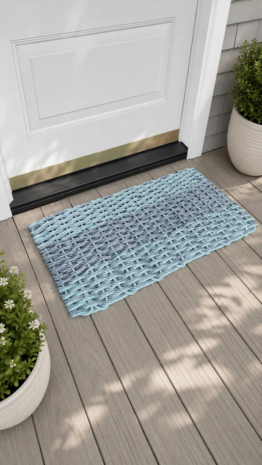 Light Gray & Seafoam Double Weave Lobster Rope Doormat