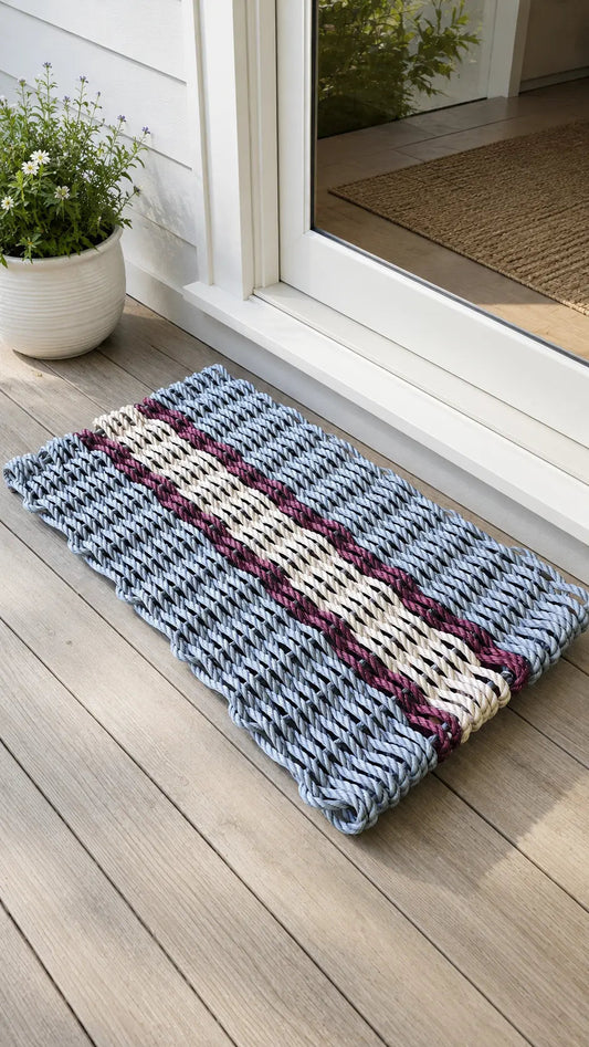 Light Gray, Light Tan & Burgundy Accent Lobster Rope Doormat