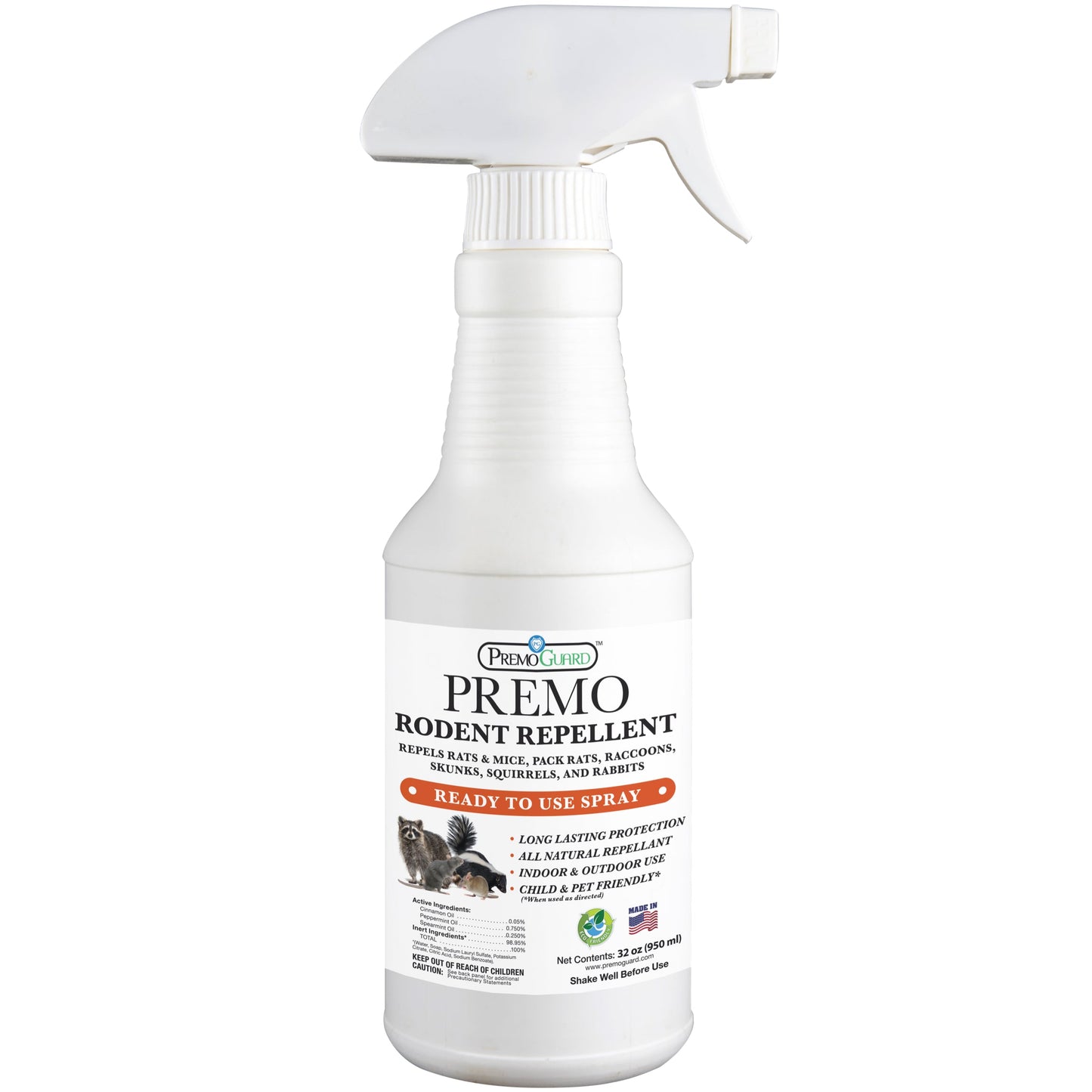 Rodent Repellent Spray - 32 oz | Plant Based Natural Non-Toxic | Premo Guard