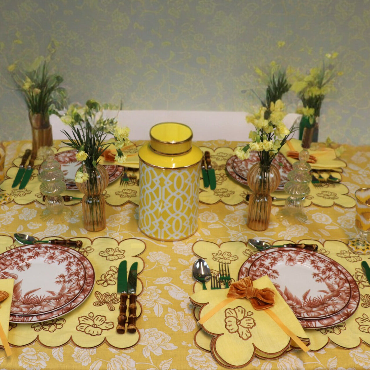 100% Premium Linen - Marigold Flora Parlour Tablecloth