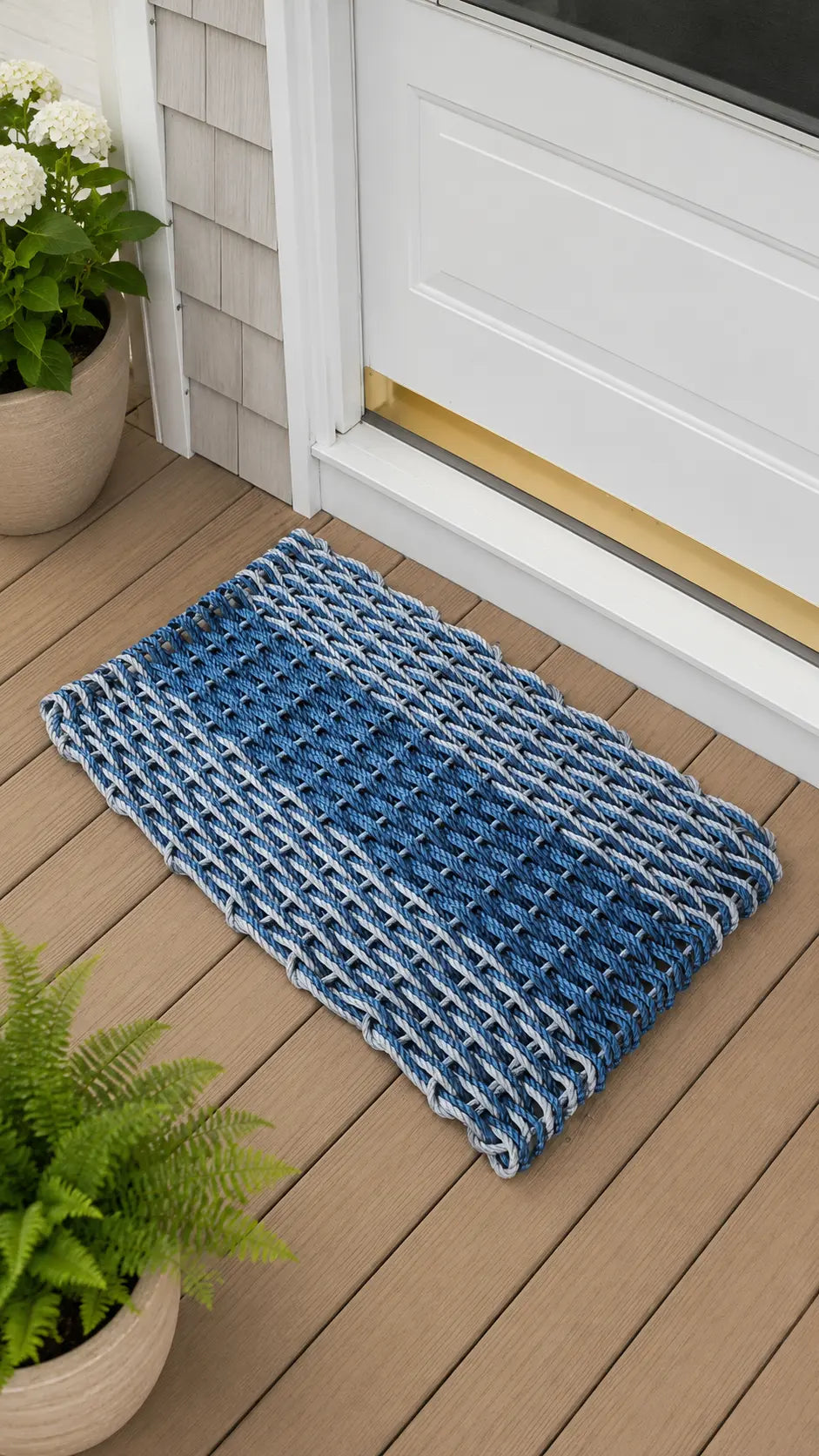 Navy Blue & Light Gray Double Weave Lobster Rope Doormat