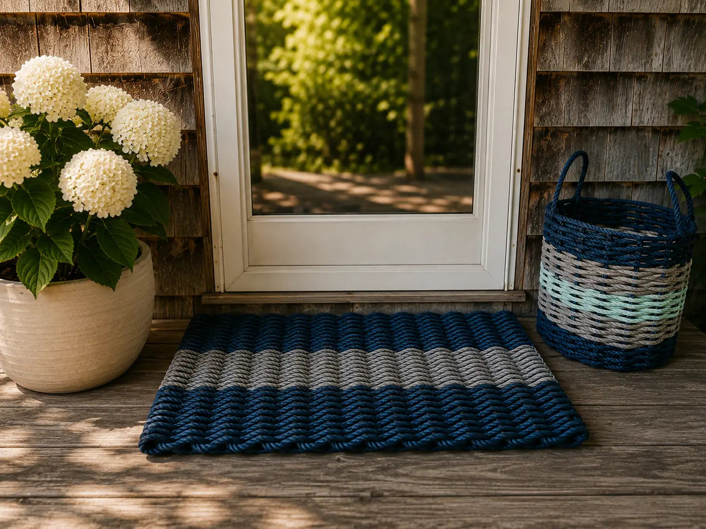 Navy Blue & Light Gray Lobster Rope Doormat