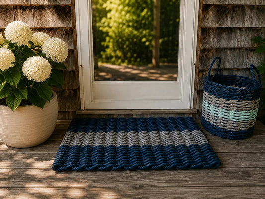 Navy Blue & Light Gray Lobster Rope Doormat
