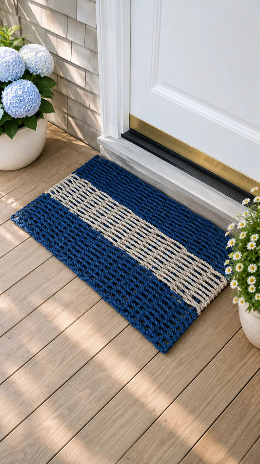 Navy Blue & Tan Lobster Rope Doormat
