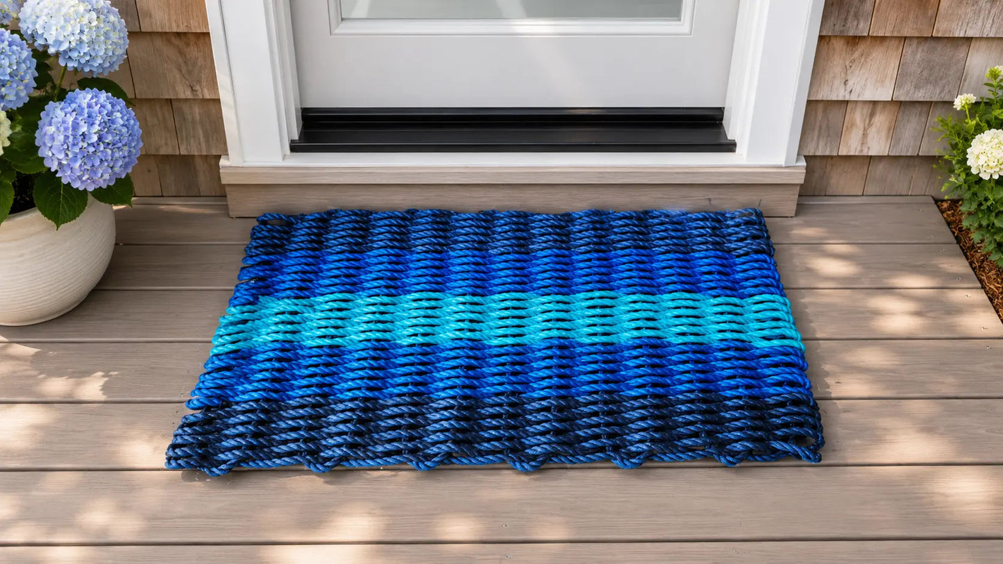 Navy Blue, Blue & Light Blue 5-Stripe Lobster Rope Doormat