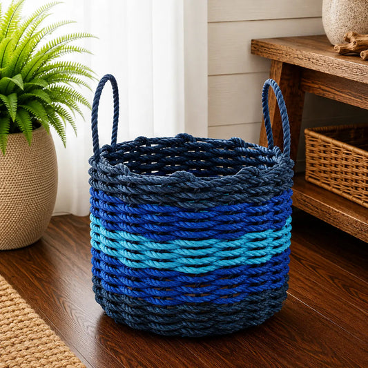 Navy Blue, Blue & Light Blue Five Stripe Rope Basket