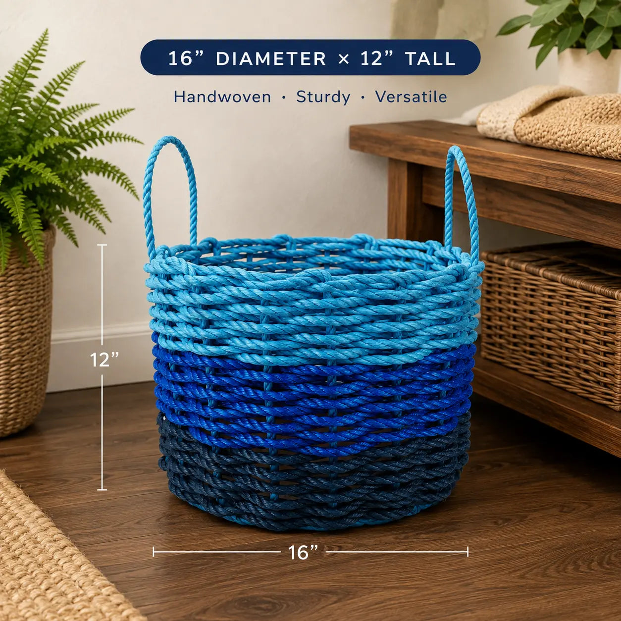 Navy Blue, Blue & Light Blue Ombre Rope Basket