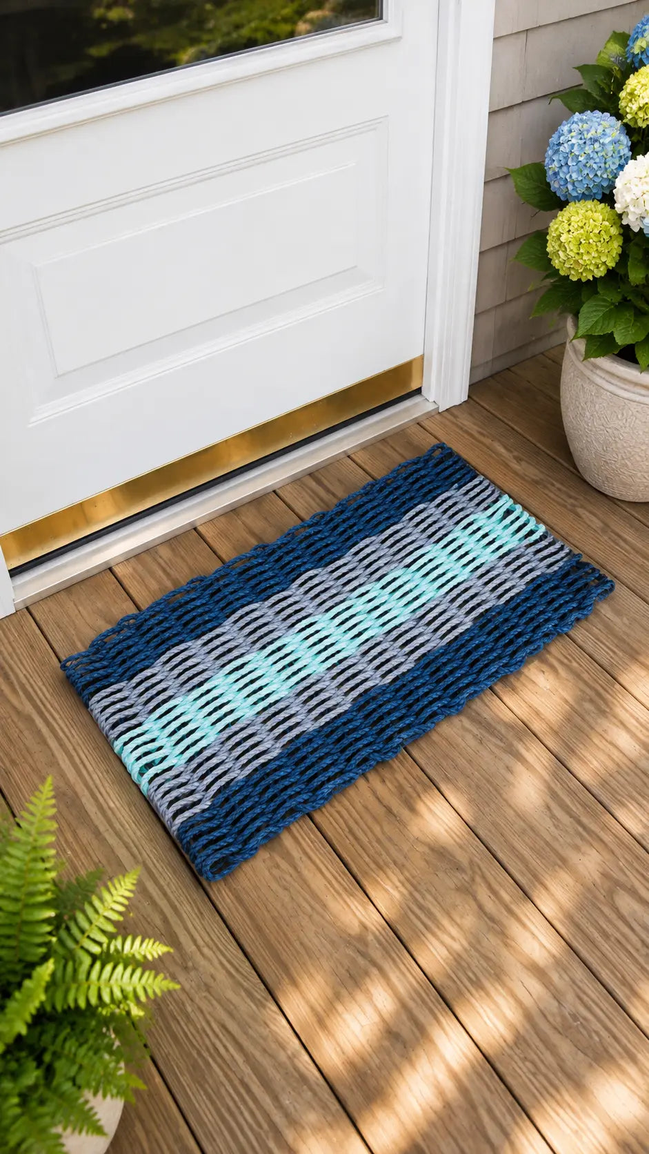 Navy Blue, Light Gray & Seafoam 5-Stripe Lobster Rope Doormat
