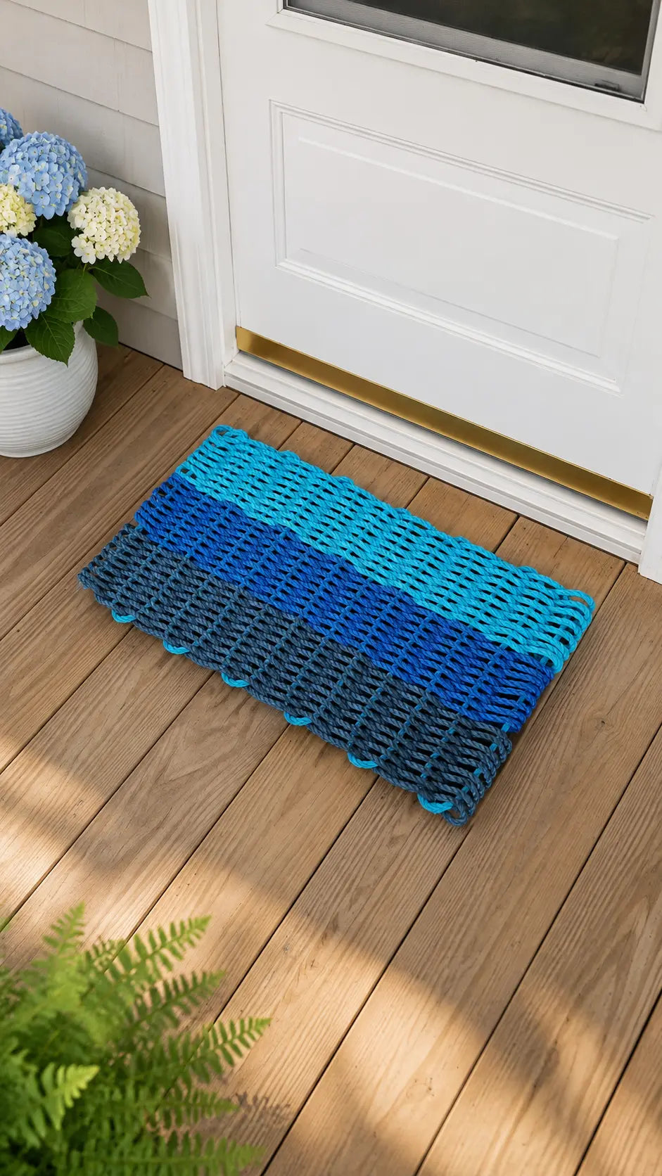 Navy Blue, Royal Blue & Light Blue Ombre Lobster Rope Doormat