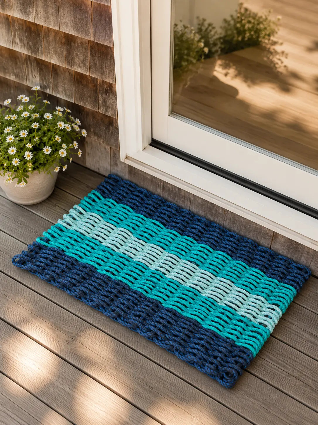 Navy Blue, Teal & Seafoam 5-Stripe Lobster Rope Doormat