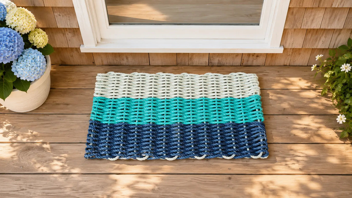 Navy Blue, Teal & Seafoam Ombre Lobster Rope Doormat