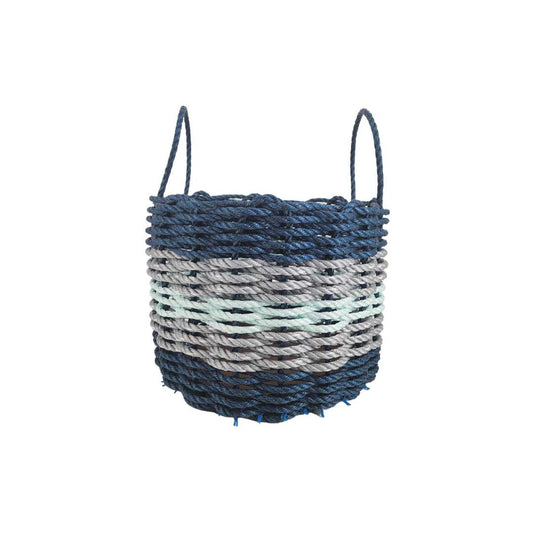 Navy Blue, Gray & Seafoam Five Stripe Rope Basket