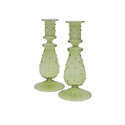 Olive Grove Dotty Glass Candle Holders – Pair