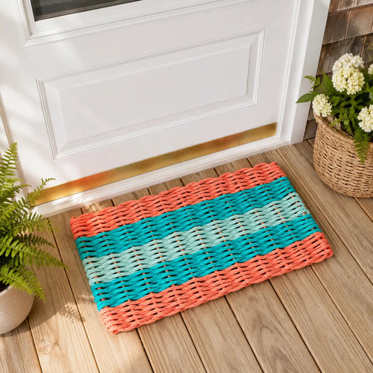 Orange, Teal & Seafoam 5-Stripe Lobster Rope Doormat