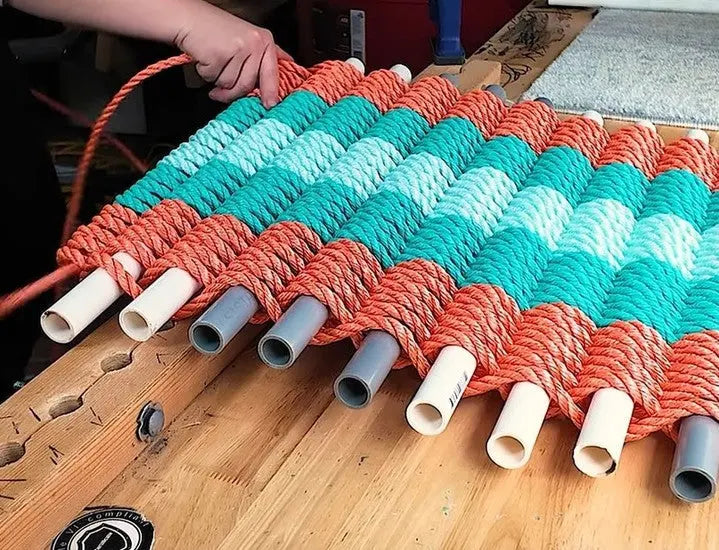 Orange, Teal & Seafoam 5-Stripe Lobster Rope Doormat