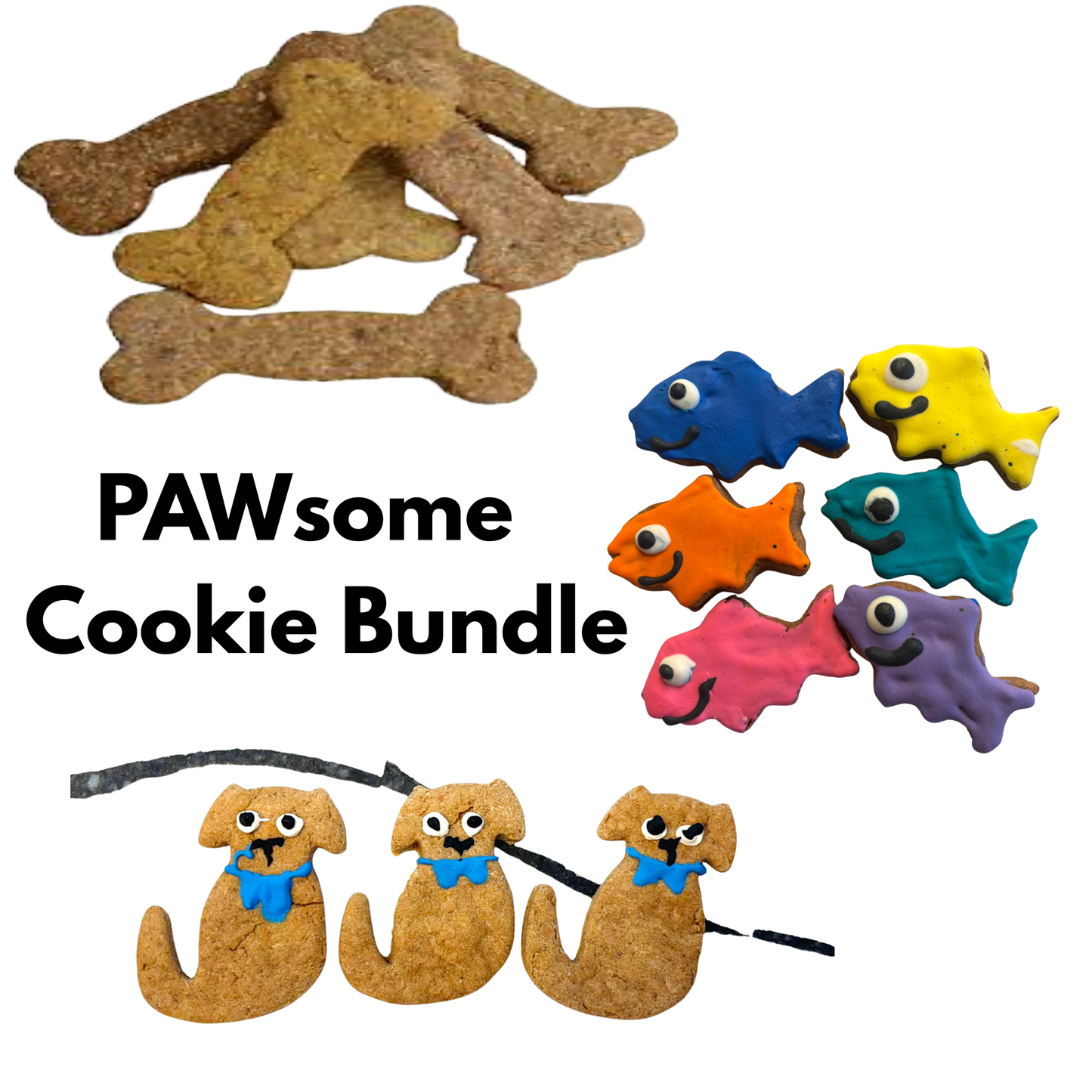 PAWsome Cookie Bundle for Dogs – Finn Cookies, Pawquarium Fish Treats & Peanut Butter Bones