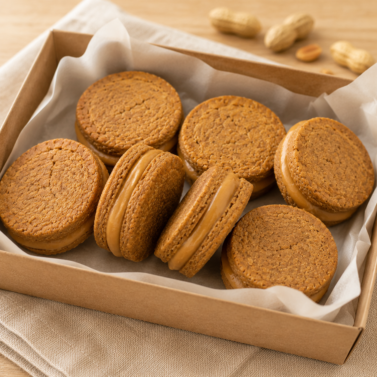 Peanut Butter Macaron Dog Treats | Handmade Sandwich Cookies for Dogs -Organic, Human-Grade
