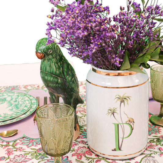 Tropical Palm & Monkey Ceramic Vase