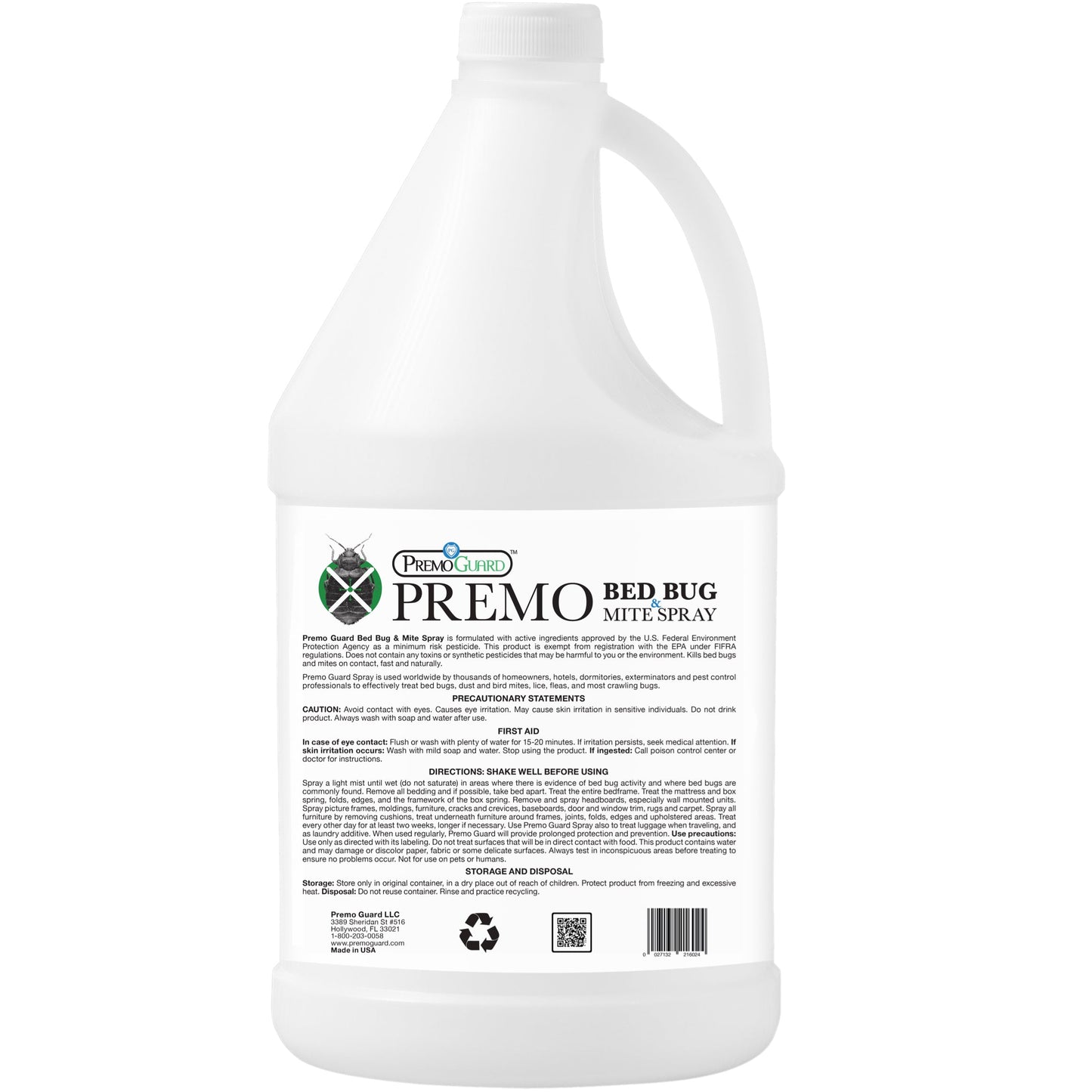 Bed Bug & Mite Killer Spray 128 oz | Natural & Non-Toxic | Premo Guard