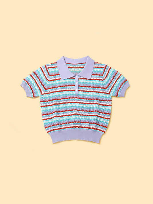 Pet & Me Spring Summer Lavender Crochet Short Sleeve Polo Shirt