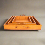 Rosado | Cedar Wood + Leather Ottoman Tray Set with Embroidered Handles