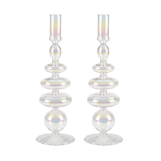Rainbow Prism Glass Candle Holders – Pair