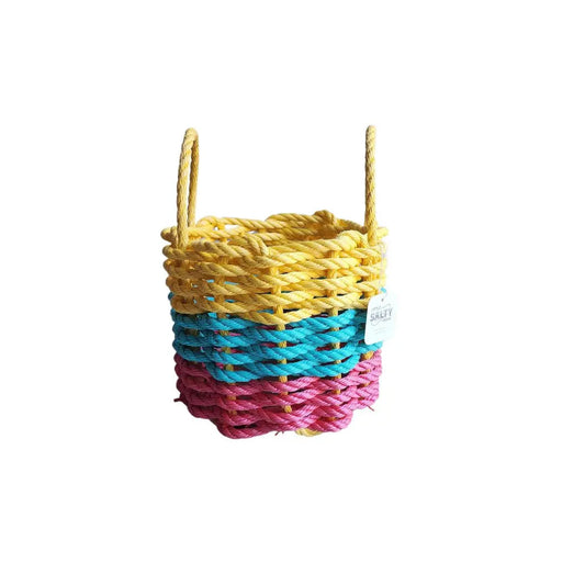 Pink, Teal & Yellow Five Stripe Rope Basket