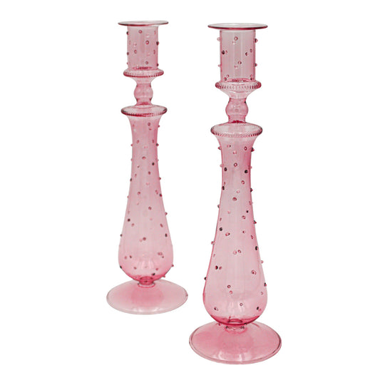 Rose Garden Dotty Glass Candle Holders – Pair