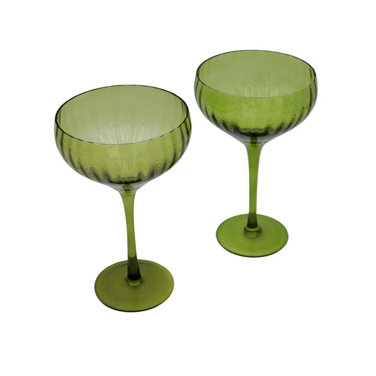Sage Ribbed Coupe Glasses – Set of 4