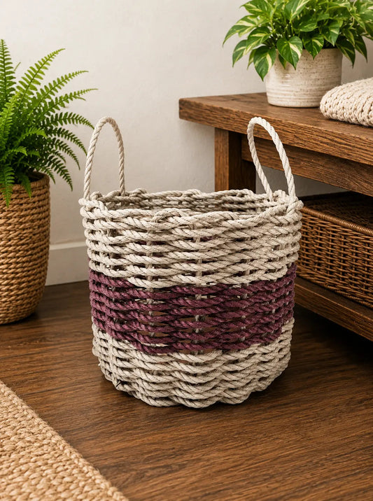 Tan & Burgundy Rope Basket