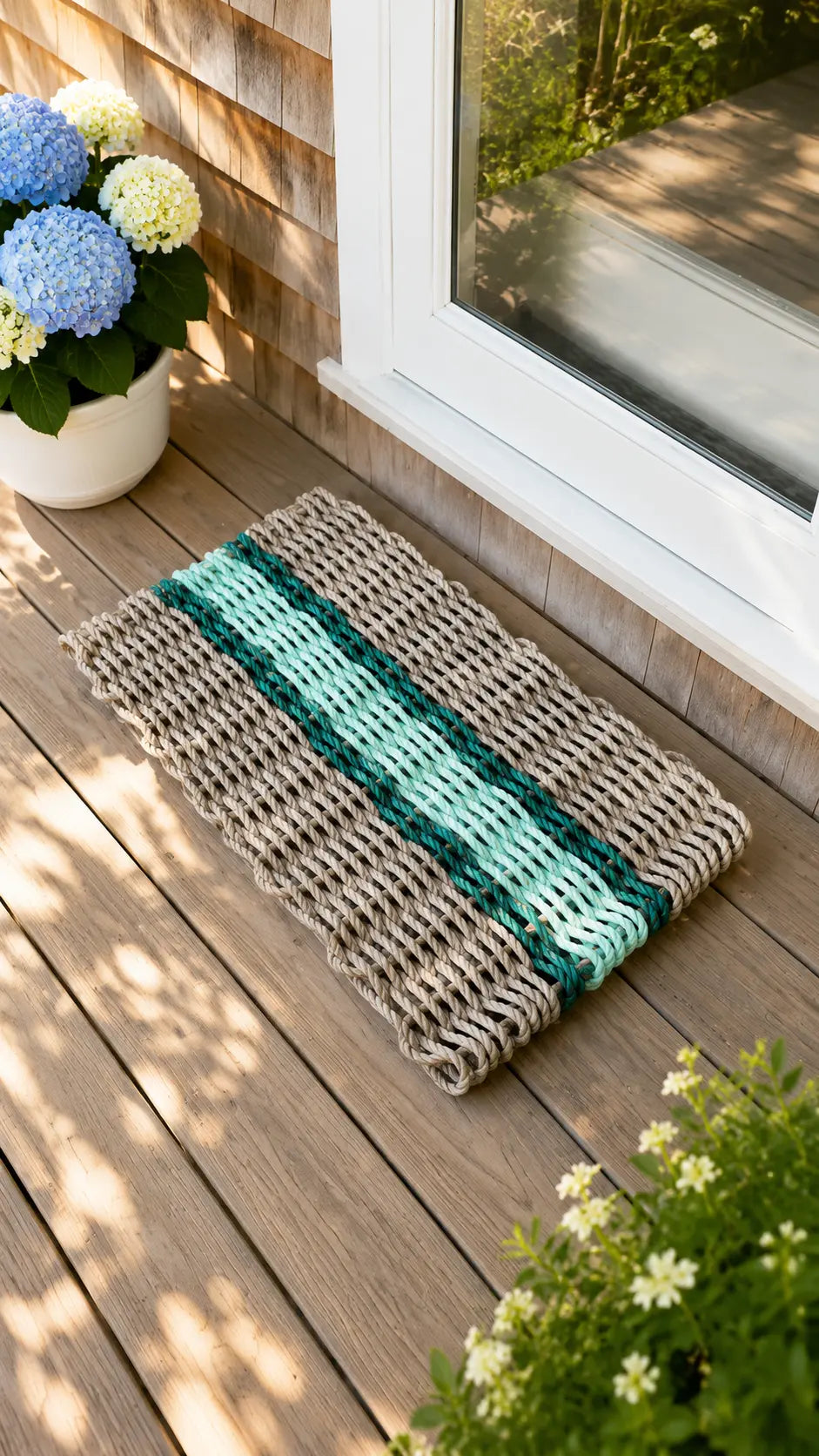 Tan, Seafoam & Hunter Green Accent Lobster Rope Doormat