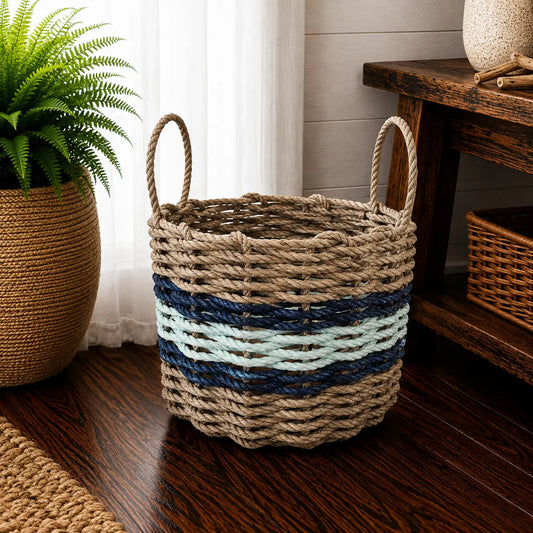 Tan, Seafoam & Navy Accent Rope Basket