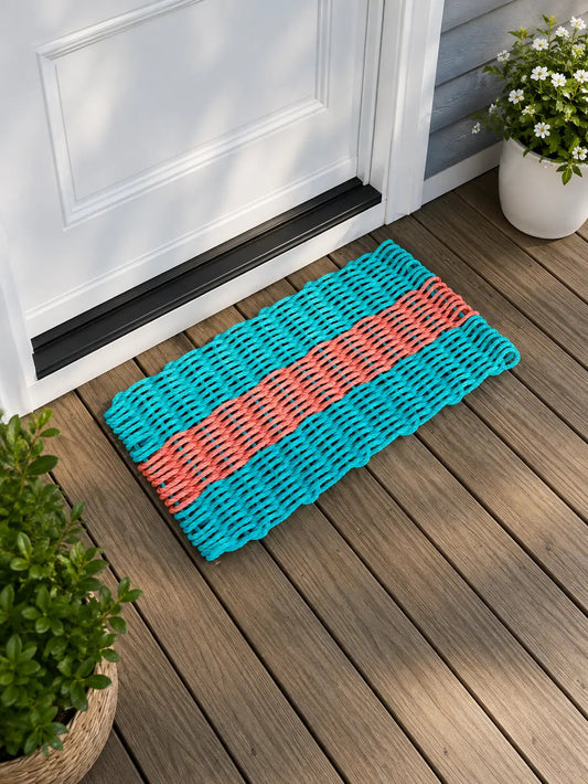 Teal & Coral Orange Lobster Rope Doormat