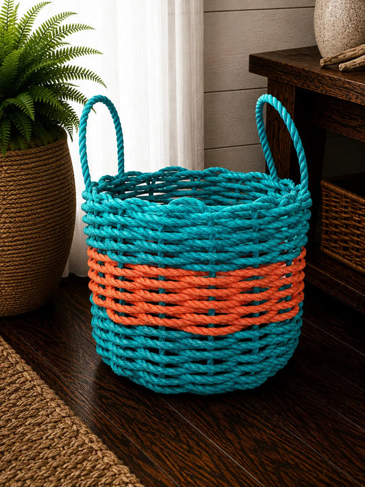 Teal & Coral Orange Rope Basket