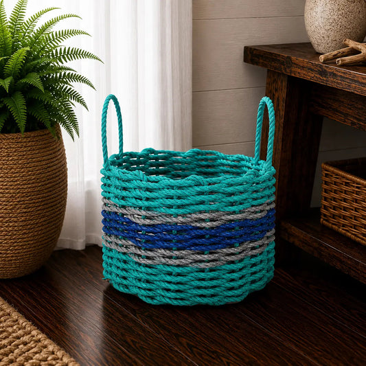 Teal, Blue & Light Gray Accent Rope Basket