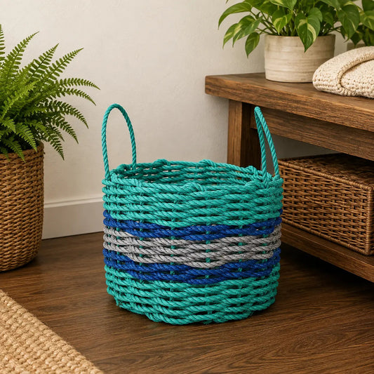 Teal, Light Gray & Blue Accent Rope Basket