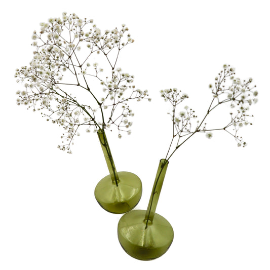 Tilted Sage Glass Bud Vases – Pair
