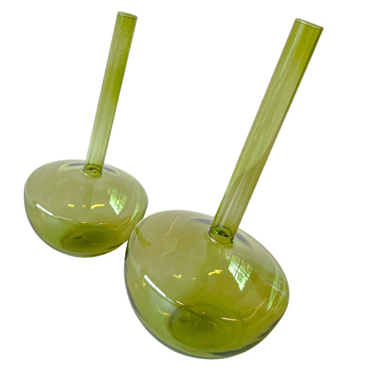 Tilted Sage Glass Bud Vases – Pair