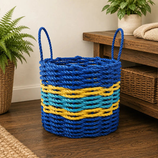 Two Tone Blue & Yellow Accent Rope Basket