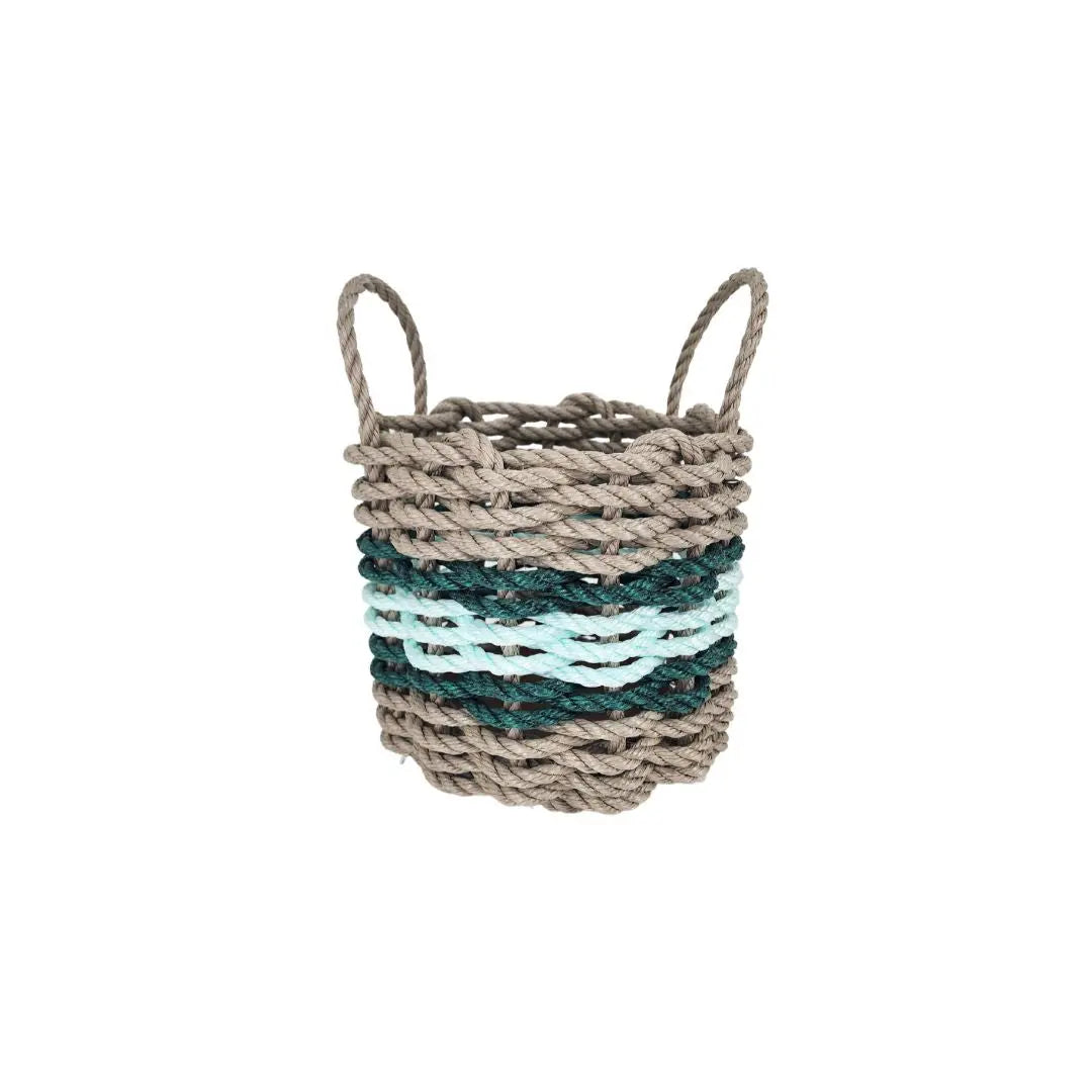 Tan, Seafoam & Hunter Green Accent Rope Basket