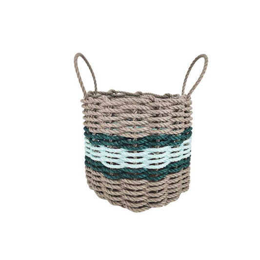 Tan, Seafoam & Hunter Green Accent Rope Basket