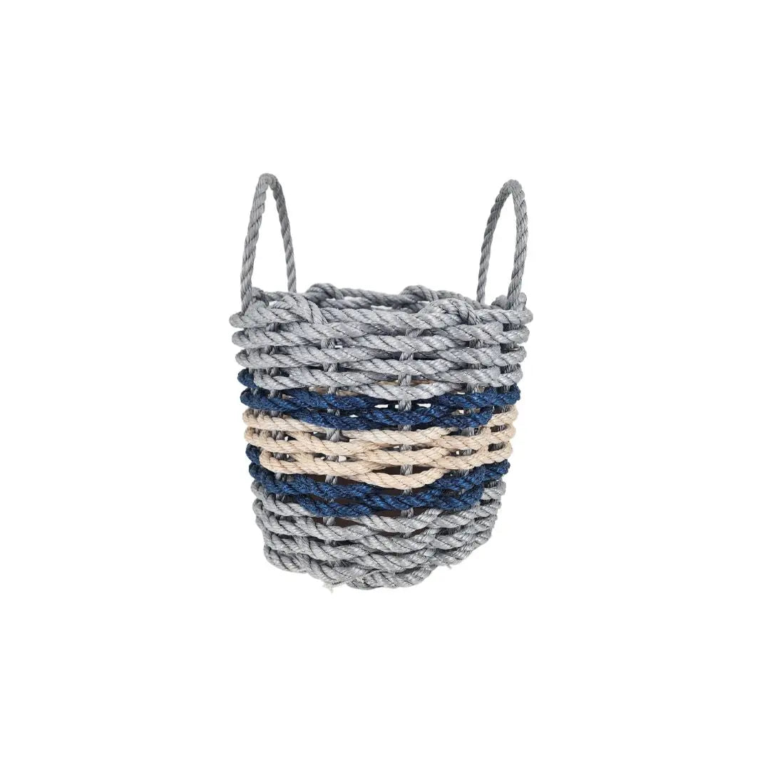Light Gray, Light Tan & Navy Accent Rope Basket