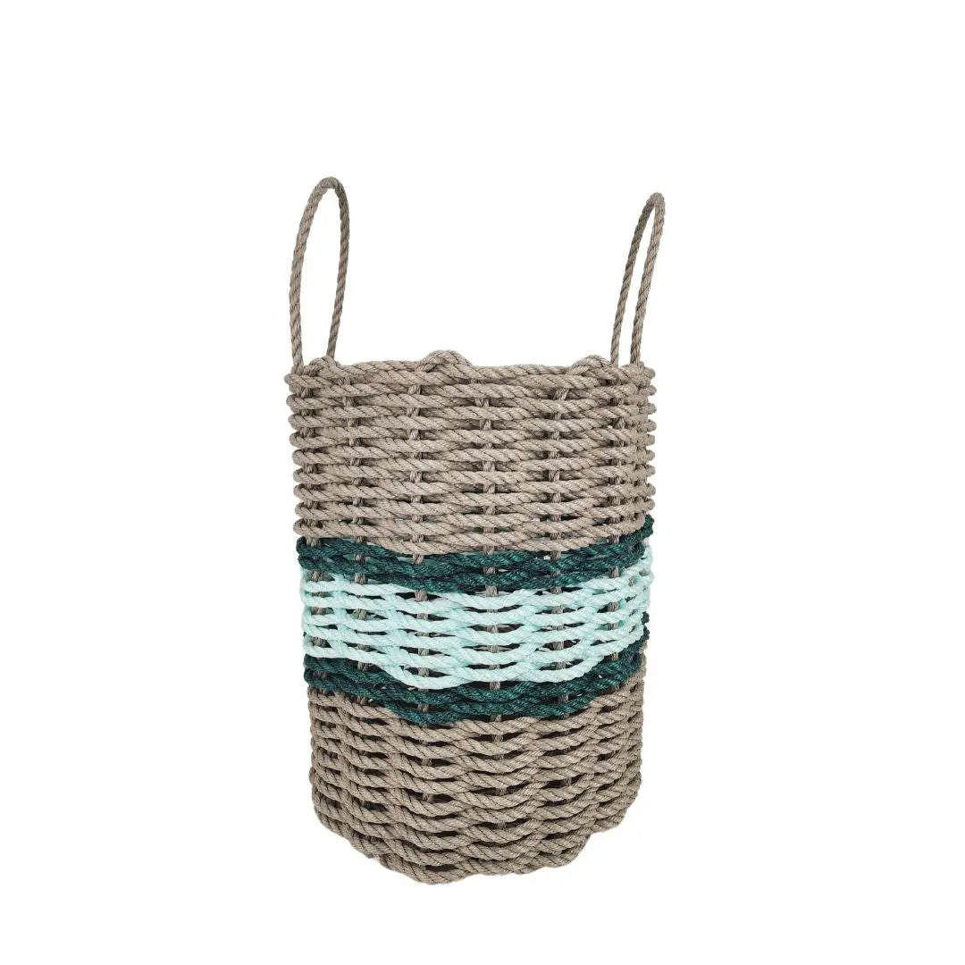 Tan, Seafoam & Hunter Green Accent Rope Basket